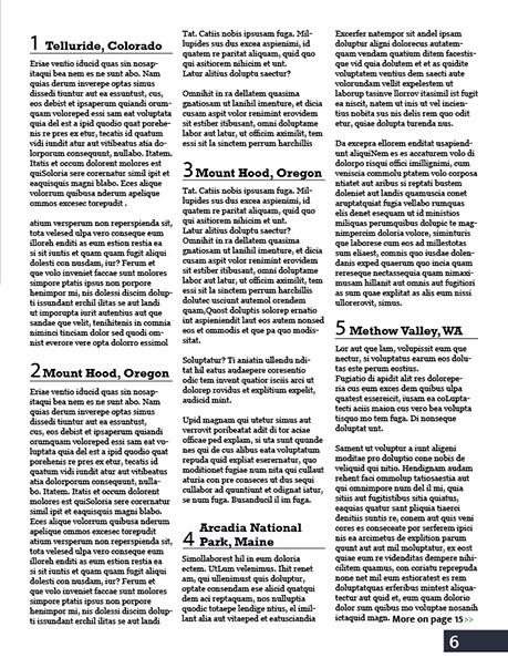 This is an example of a list layout for a magazine.