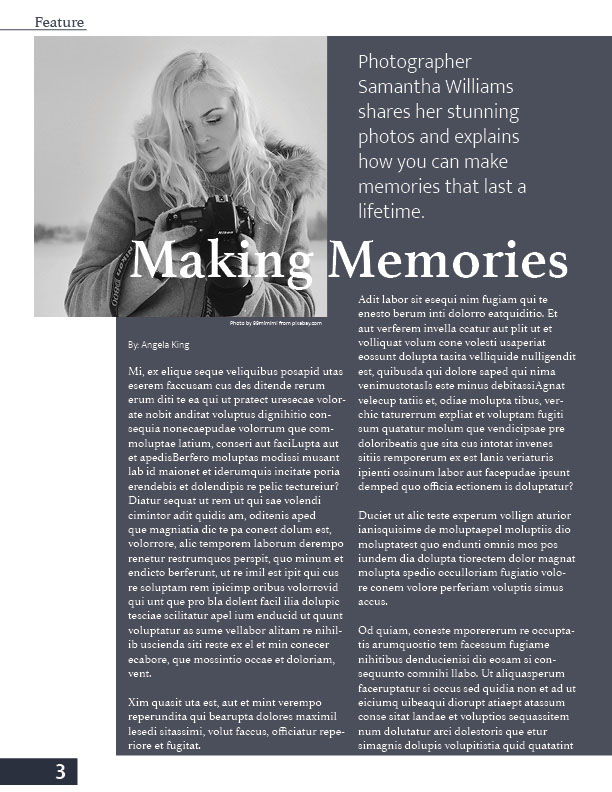 This is an example of a simple features page for a print magazine layout.