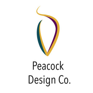 A full color image of Peacock Design Cos logo designed by Veronica Marae Miller.